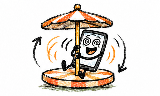 A funny scribbled phone riding an endless carousel